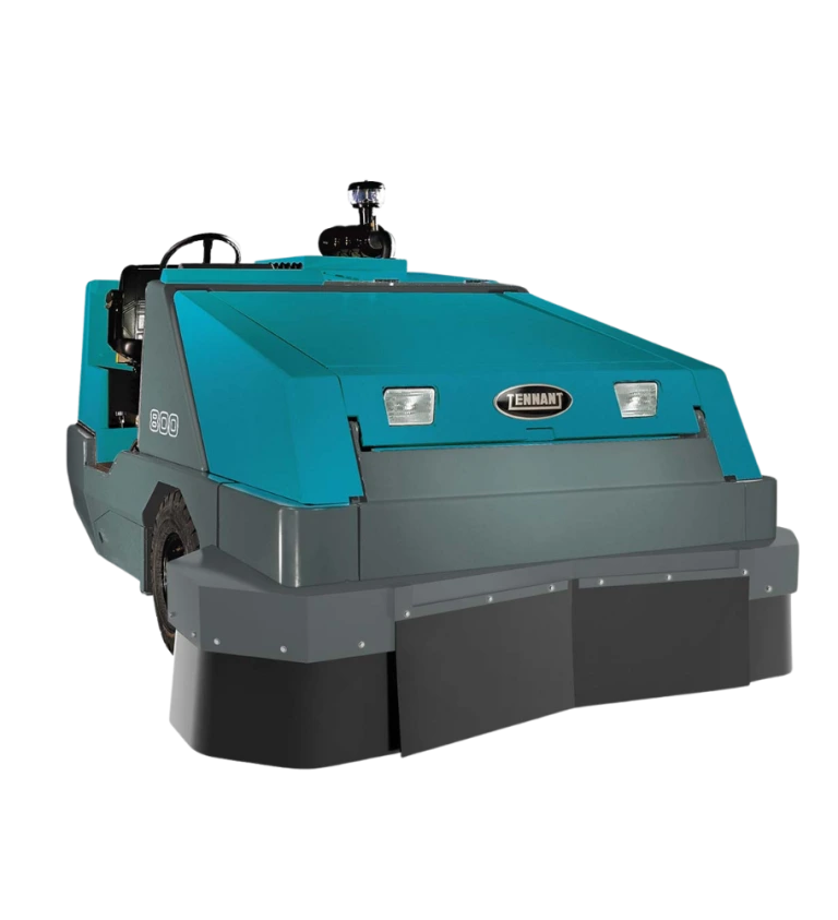 Tennant 800 Heavy-Duty Sweeper – Front Angle View Featuring Silica Dust Control with Optional HEPA Filtration Kit