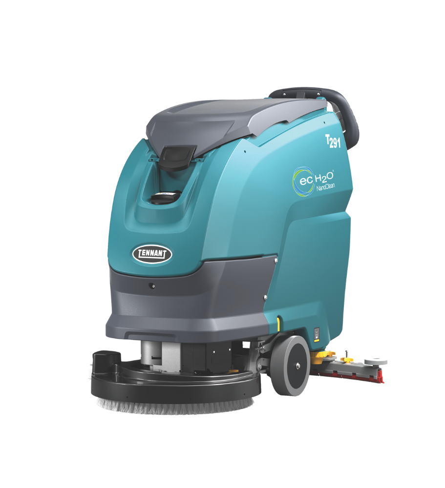 Tennant T291 Floor Scrubber – Left Side View Featuring ec-H2O NanoClean Technology