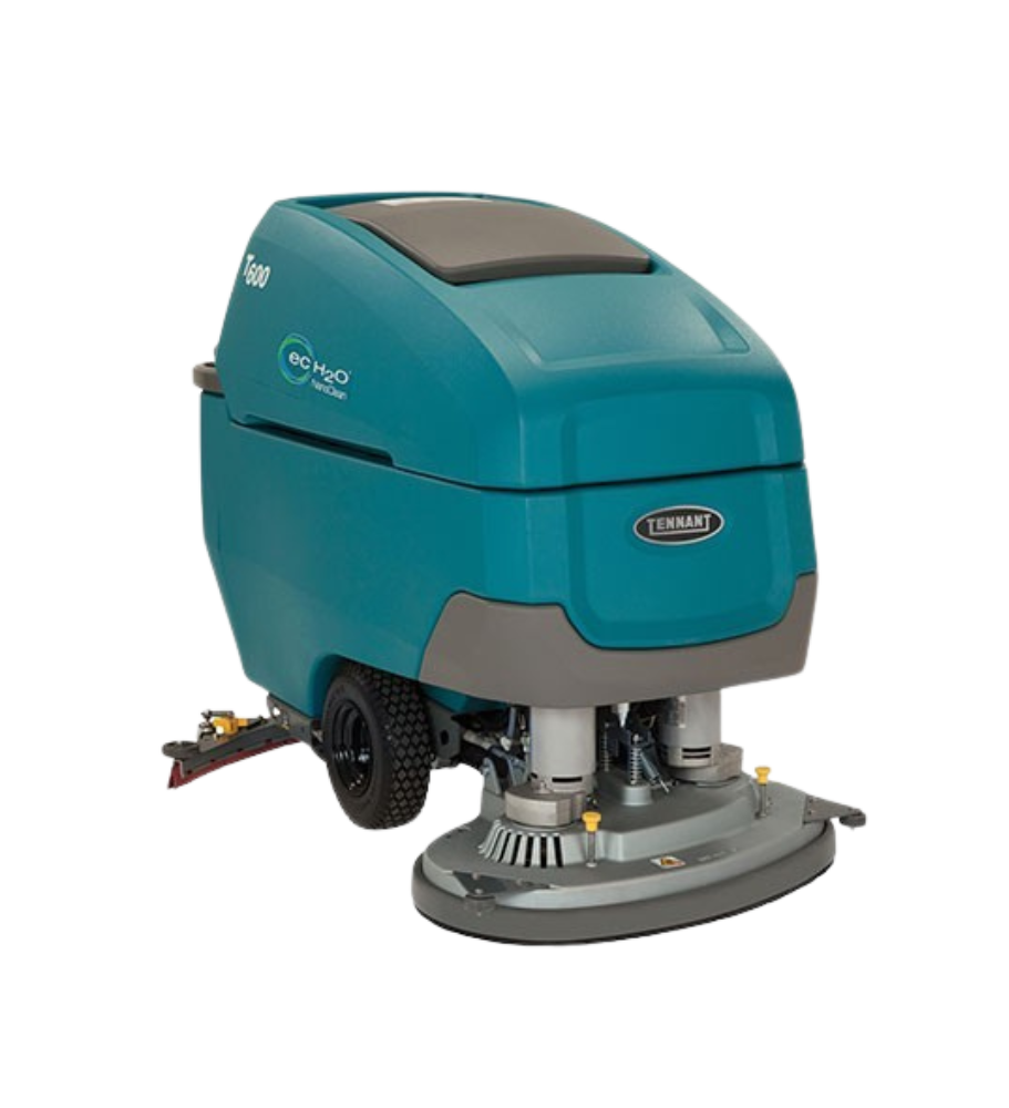 Tennant T600 Floor Scrubber – Front View Highlighting Durable Construction and Twin Brush System