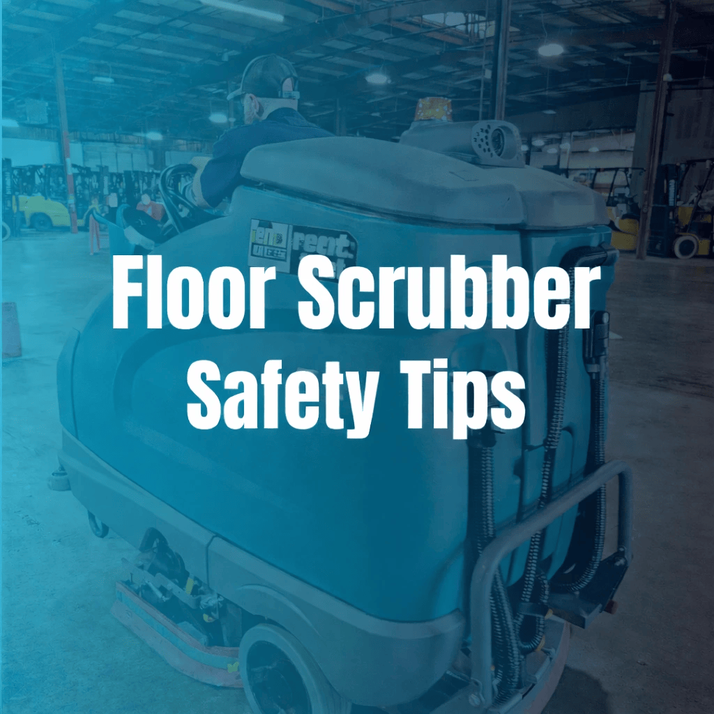 for floor scrubber safety tips displayed with image scrubber inside the factory from Thompson Flooring Solutions.