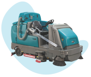Floor cleaning solutions for parking structures and parking decks using an industrial ride-on floor sweeper.