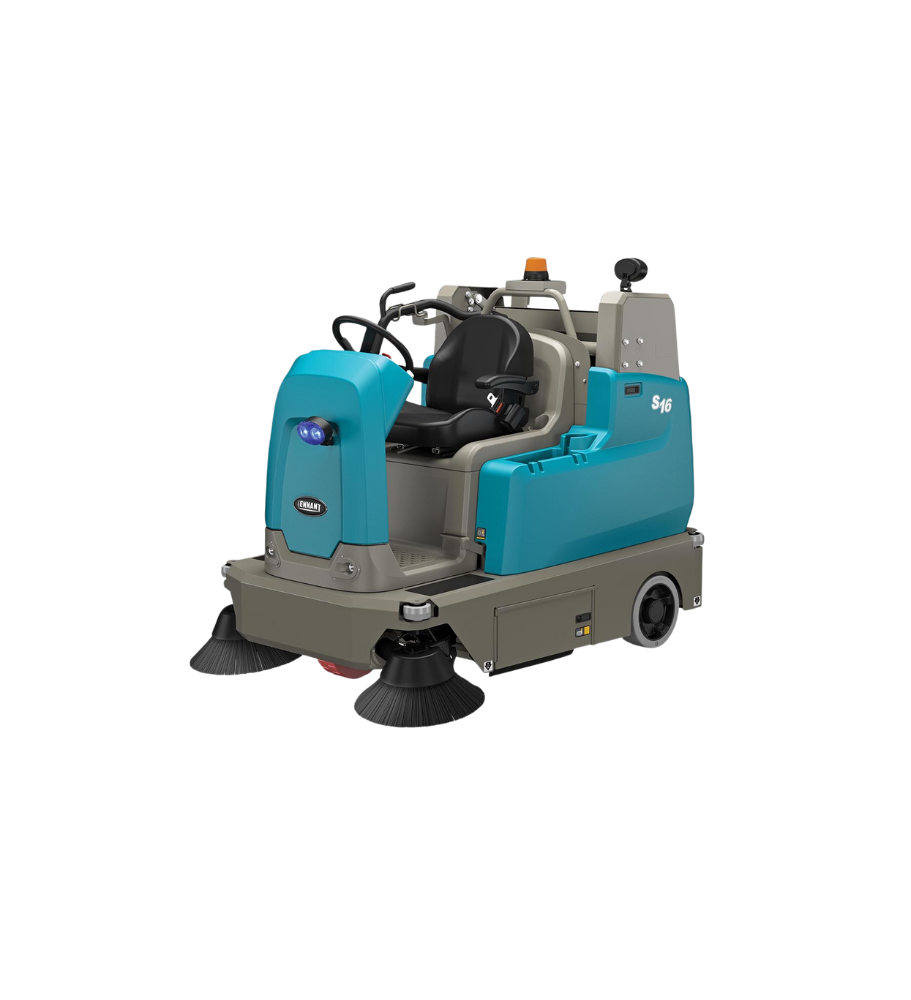 Floor cleaning solutions for automotive facilities using a ride-on industrial floor sweeper for service bays and shop floors.