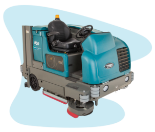 Floor cleaning solutions for warehouse flooring using a ride-on industrial floor scrubber for large commercial spaces.