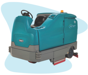 Flooring solutions for offices using a compact ride-on floor scrubber to maintain clean commercial office spaces
