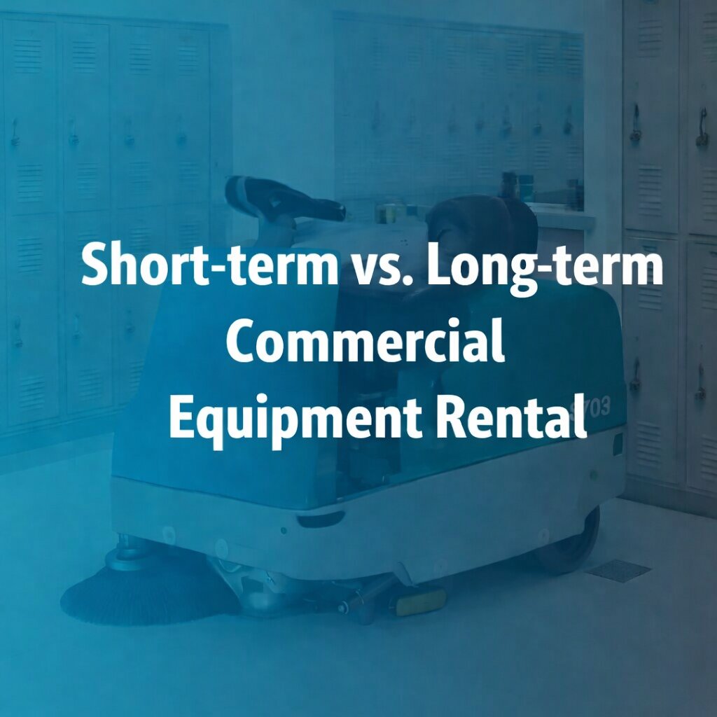 Short-term vs. Long-term Commercial Equipment Rental by thompsonflooringsolutions with floor scrubber in locker room
